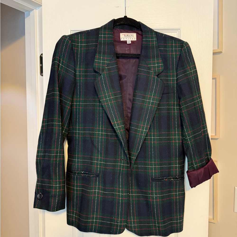 Talbots Petite Vintage Plaid Blazer in Green and Red